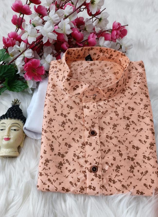 Silk Peach Pink Casual Wear Digital Printed Readymade Mens Shirt
